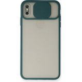 OtoTech Mey Ithalat® iPhone Xs Max Kılıf Palm Buzlu Kamera Sürgülü Silikon - Yeşil - Çok Renkli