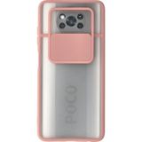 OtoTech Mey Ithalat® Pocophone X3 Kılıf Palm Buzlu Kamera Sürgülü Silikon - Pembe - Çok Renkli