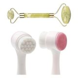 Ototechparca® 2li Set Çift Taraflı Cilt Temizleme Fırçası ve Yeşim Taşı Çift Taraflı Cilt Masaj Aleti