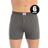 Öts 6'lı Erkek Boxer Çizgili, Düğmeli (%100 Pamuk), Füme, M