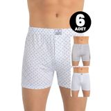 Öts 6'lı Erkek Boxer Desenli, Düğmeli (%100 Pamuk), Açık, M