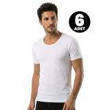 Öts 6'lı Erkek T-Shirt Açık Yaka Yarım Kollu (%100 Pamuk), Beyaz, M