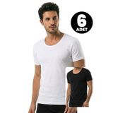 Öts 6'lı Erkek T-Shirt Açık Yaka Yarım Kollu (%100 Pamuk), Renkli, L