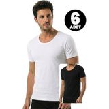 Öts 6'lı Erkek T-Shirt Açık Yaka Yarım Kollu (%100 Pamuk) - Renkli - XL