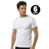 Öts 6'lı Erkek T-Shirt Kapalı Yaka Yarım Kollu (%100 Pamuk), Beyaz, S