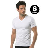 Öts 6'lı Erkek T-Shirt V Yaka (%100 Pamuk), Beyaz, M