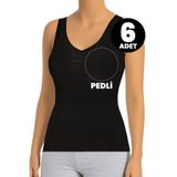 Öts 6'lı Kadın Atlet Büzgülü Çıkarılabilir Pedli (%96 Pamuk -%4 Elastan), Siyah, M