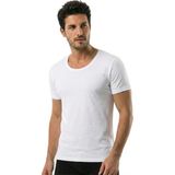 Öts Erkek %100 Pamuk T-Shirt Açık Yaka Yarım Kollu Özel Tasarım (1610) - Beyaz - XL