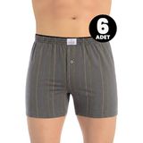 Öts Erkek 6’lı %100 Pamuk Boxer Çizgili Düğmeli Özel Esnek Kalıp (2652-6) - Füme - 3XL