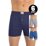 Öts Erkek 6’lı %100 Pamuk Boxer Desenli Düğmeli Özel Esnek Kalıp (2651-6) - Koyu Gri - 3XL