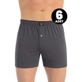 Öts Erkek 6’lı %100 Pamuk Boxer Düğmeli Süprem Kumaş Ekstra Konforlu Kalıp (2655-6) - Füme - XL