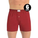 Öts Erkek 6’lı %100 Pamuk Boxer Düğmeli Süprem Kumaş Ekstra Konforlu Kalıp (2655-6) - Kırmızı