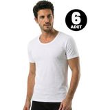 Öts Erkek 6’lı %100 Pamuk T-Shirt Açık Yaka Yarım Kollu Günlük Giyim Kombin (1610-6) - Beyaz - 3XL