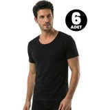Öts Erkek 6’lı %100 Pamuk T-Shirt Açık Yaka Yarım Kollu Günlük Giyim Kombin (1610-6) - Siyah