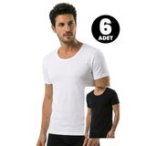 Öts Erkek 6’lı%100 Pamuk T-Shirt Açık Yaka Yarım Kollu Günlük Giyim Kombin (1610-6), Renkli, XXXL
