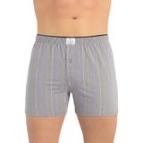 Öts Erkek Boxer Çizgili, Düğmeli (%100 Pamuk), Gri, XXXL