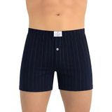 Öts Erkek Boxer Çizgili, Düğmeli (%100 Pamuk), Lacivert, M