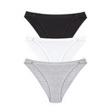Öts Kadın Külot 3'lü, Yüksek Bel Bikini, Halka Detaylı (%96 Pamuk -%4 Elastan), Renkli, XL
