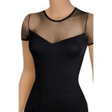Öts Kadın T-Shirt Transparan Tül Detaylı (%90 Viskon -%10 Elastan), Siyah, M