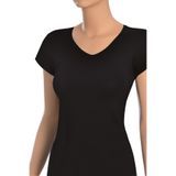 Öts Kadın T-Shirt Yarım Kollu V Yaka (%96 Pamuk - %4 Elastan) - Siyah - XL