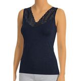 Öts Kadın Viskon Atlet Kalın Askılı Dantel V Yaka Nefes Alan Doku (3272), Lacivert, M