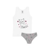 Öts Kız Çocuk Atlet Külot Likralı Beyaz Kedi (%96 Pamuk -%4 Elastan), Beyaz, 7-8 Yaş