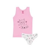 Öts Kız Çocuk Atlet Külot Likralı Pembe Kedi (%96 Pamuk -%4 Elastan), Pembe, 3-4 Yaş