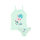 Öts Kız Çocuk Atlet Külot Likralı Yeşil Flamingo (%96 Pamuk -%4 Elastan), Yeşil, 1-2 Yaş