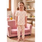 Öts Kız Çocuk Pamuklu Pijama Takımı Kısa Kol Uzun Alt Desenli Geniş ve Rahat Kesim (474005)