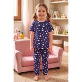 Öts Kız Çocuk Pamuklu Pijama Takımı Kısa Kol Uzun Alt Desenli Geniş ve Rahat Kesim (474006)