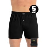 Öts Premium Erkek 5’li %100 Pamuk Boxer Düğmeli Süprem Hediye Kutulu Günlük Klasik Model (2655-K) - Siyah