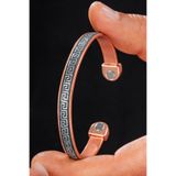 Otto Man Steel Jewelry Erkek Kadın Siyah Hakiki Deri Grek İşlemeli Mıknatıslı Bakır Bileklik Metal Kutulu Kuvars Takı