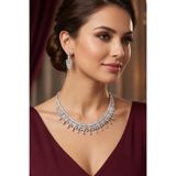 Otto Man Steel Jewelry Fulya Model Rodyum Kaplama Zirkon Taşlı Su Yolu Düğün Nişan Kolye Küpe Takı Seti