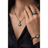 Otto Man Steel Jewelry Kadın %100 Saf Bakır Turkuaz Taşlı El İşlemesi Bileklik Kolye Yüzük Set
