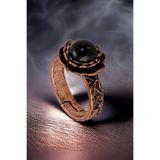 Otto Man Steel Jewelry Kadın Bakır Bileklik Yüzük Set Oniks Taşlı Yuvarlak Ağaç Kabuğu İnce Metal Kutulu