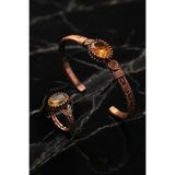 Otto Man Steel Jewelry Kadın Bakır Bileklik Yüzük Set Zultanit Mekik Ağaç Kabuğu Model Metal Kutulu