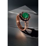 Otto Man Steel Jewelry Kadın Bakır Yüzük Yeşil Akik Taşı Ağaç Kabuğu Model İnce Tasarım Ayarlanabilir Takı