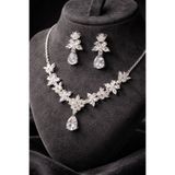 Otto Man Steel Jewelry Kadın Zirkon Taşlı Rodyum Kaplama Lira Tasarım Zarif Su Yolu Kolye Küpe Takımı