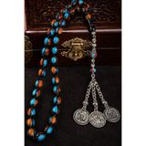 Otto Man Steel Jewelry Mavi Turuncu Pirinç İşlemeli Kuka Dev Boy Halep Püsküllü Erkek Tesbih Modeli