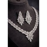 Otto Man Steel Jewelry Rodyum Kaplama Zirkon Su Yolu Deren Model Düğün Nişan Kolye Küpe Takı Seti