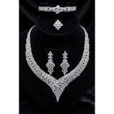 Otto Man Steel Jewelry Rodyum Kaplama Zirkon Taşlı Su Yolu Düğün Nişan Kolye Küpe Yüzük Bileklik Seti
