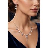 Otto Man Steel Jewelry Zirkon İncili Su Yolu Rodyum Kaplama Düğün Nişan Kolye Küpe Takı Seti