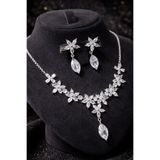 Otto Man Steel Jewelry Zirkon Taşlı Su Yolu Rodyum Kaplama Düğün Nişan Kolye Küpe Takı Seti