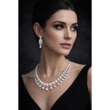 Otto Man Steel Jewelry Zirkon Taşlı Su Yolu Rodyum Kaplama Lucia Model Düğün Nişan Kolye Küpe Takı Seti