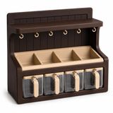 OttoHaus Kendinden Yapışkanlı Etiketli Kahve Köşesi Organizeri 4’lü Saklama Kutulu, Kupa Askılı ve 4 Bölmeli Kahve Düzenleyici, Duvara Monte Kahve İstasyonu, 4 x 550 ml Saklama Kabı – Kahverengi
