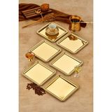 Ottoman Gold Serisi Gold Sunum Tepsisi, Söz Nişan Tepsisi, 24CM, Avangart Dizayn, 6 Adet