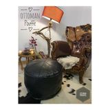 Ottoman Pouffe Dolgulu ! El Yapımı Hakiki Deri Orijinal Ottoman Siyah Puf Yer Minderi 60X40cm