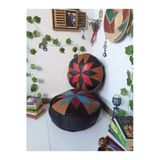 Ottoman Pouffe El Yapımı Hakiki Kuzu Deri Iskandinav Bahçe Balkon Bungalov Puf Yer Minderi Ikili 60Ve40cm(Dolgulu)