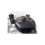 Ottoman Pouffe El Yapımı Hakiki Kuzu Derisi Bahçe Balkon Bungalov Kedi Puf Yer Minderi Siyah 60x30cm(DOLGULU)