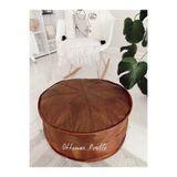 Ottoman Pouffe El Yapımı Vintage Hakiki Deri Orijinal Bohem Ottoman Puf Yer Minderi 60cm
